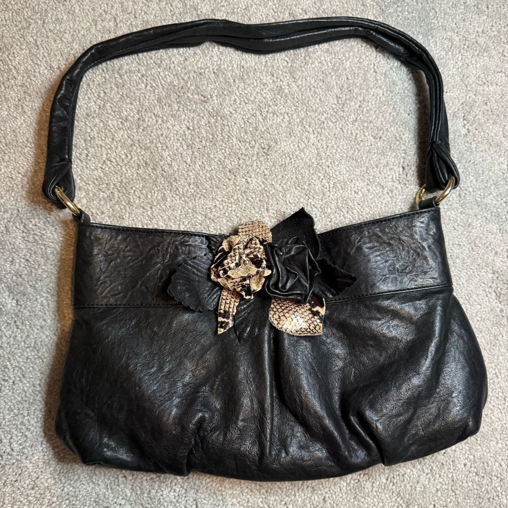 PAOLO MASI Made in Italy Leather - Snakeskin Floral Accent Purse Bag